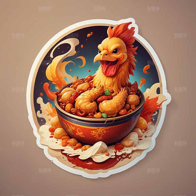 一份宫保鸡丁插画卡通风格贴纸