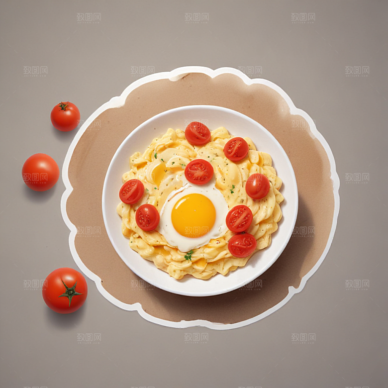 一份西红柿炒鸡蛋插画卡通风格贴纸