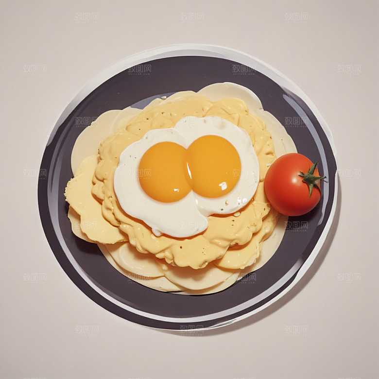 一份西红柿炒鸡蛋插画卡通风格贴纸