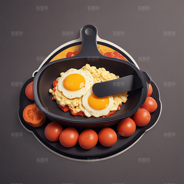 一份西红柿炒鸡蛋插画卡通风格贴纸