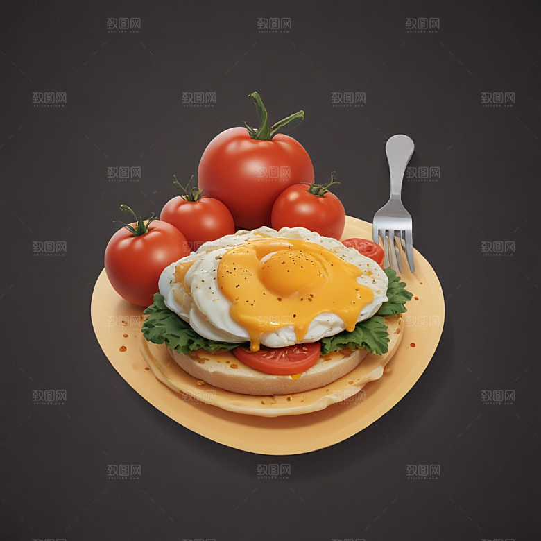 一份西红柿炒鸡蛋插画卡通风格贴纸