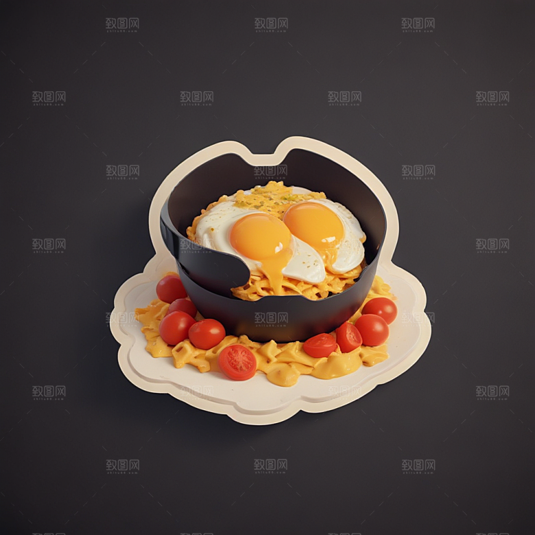 一份西红柿炒鸡蛋插画卡通风格贴纸