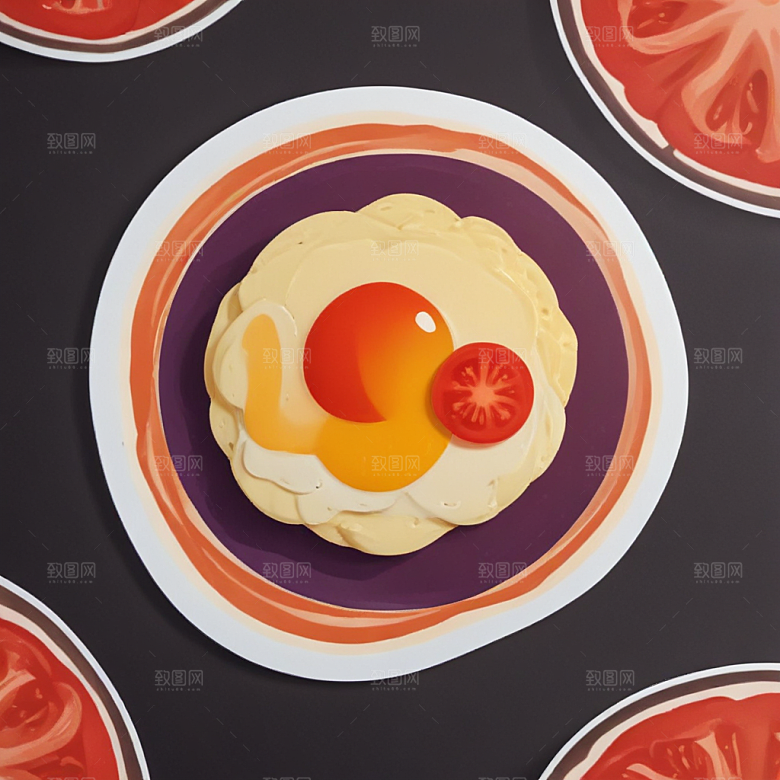一份西红柿炒鸡蛋插画卡通风格贴纸