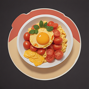 一份西红柿炒鸡蛋插画卡通风格贴纸