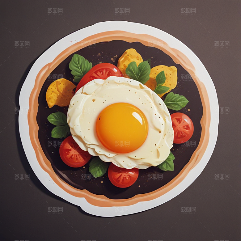 一份西红柿炒鸡蛋插画卡通风格贴纸