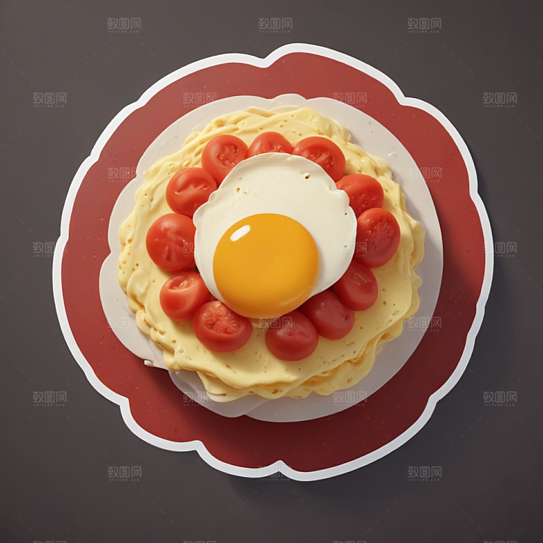 一份西红柿炒鸡蛋插画卡通风格贴纸