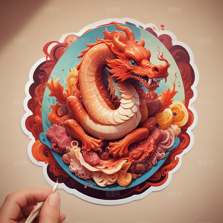 一份木须肉插画卡通风格贴纸