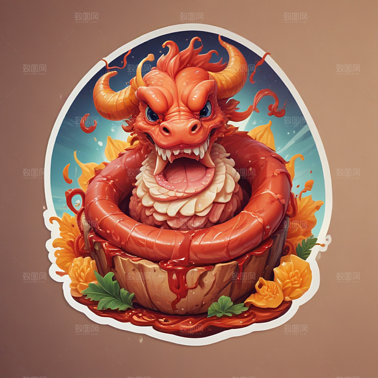 一份木须肉插画卡通风格贴纸