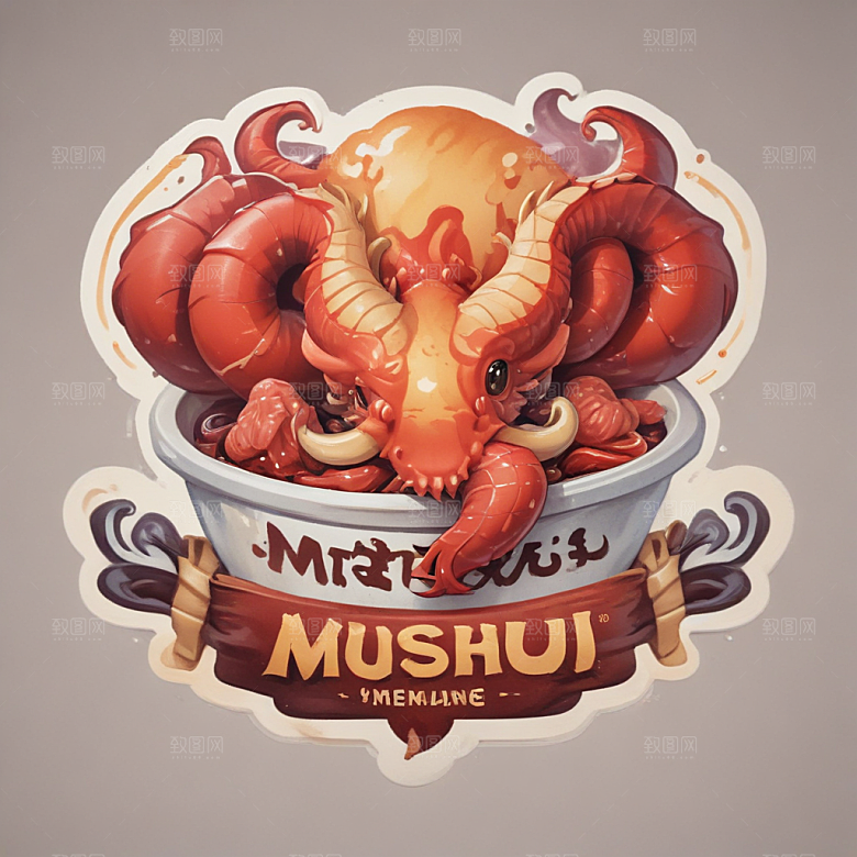 一份木须肉插画卡通风格贴纸