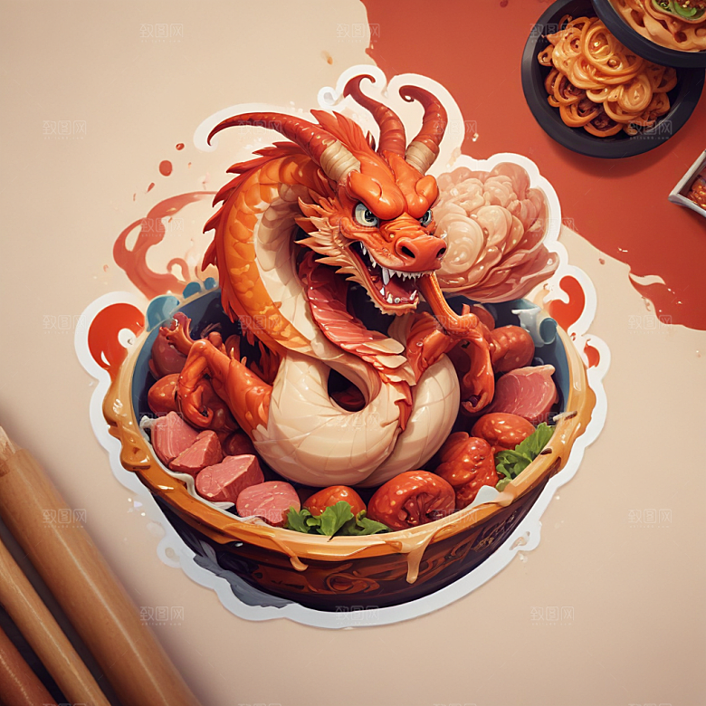 一份木须肉插画卡通风格贴纸