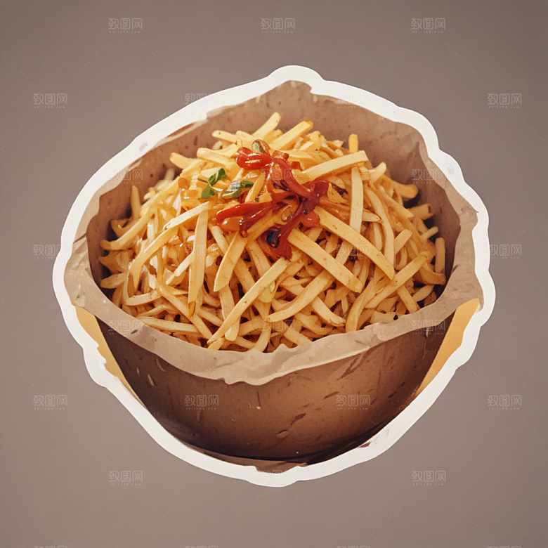 一份酸辣土豆丝插画卡通风格贴纸