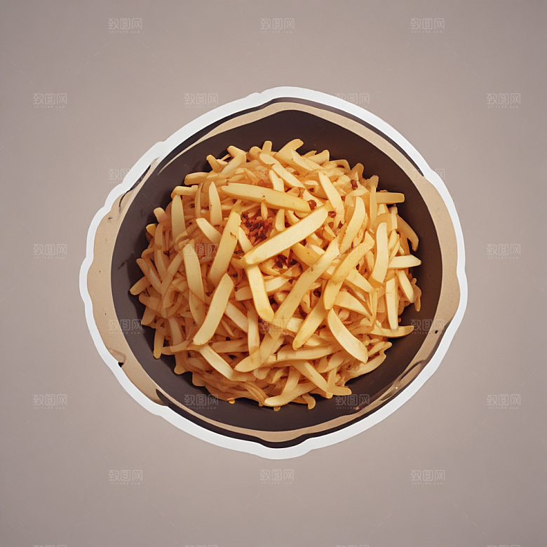 一份酸辣土豆丝插画卡通风格贴纸