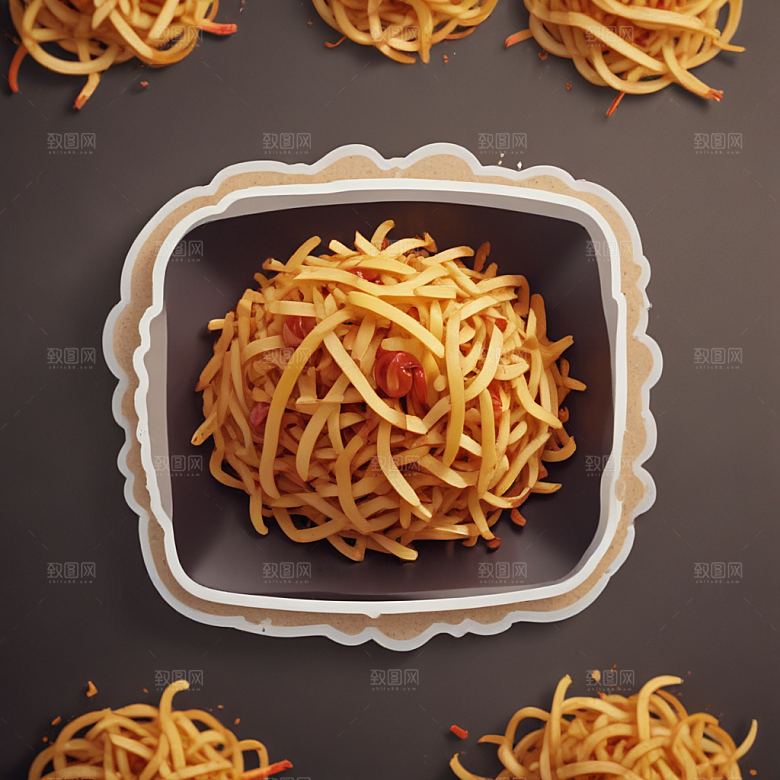 一份酸辣土豆丝插画卡通风格贴纸