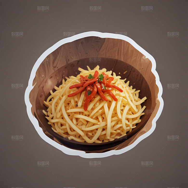 一份酸辣土豆丝插画卡通风格贴纸