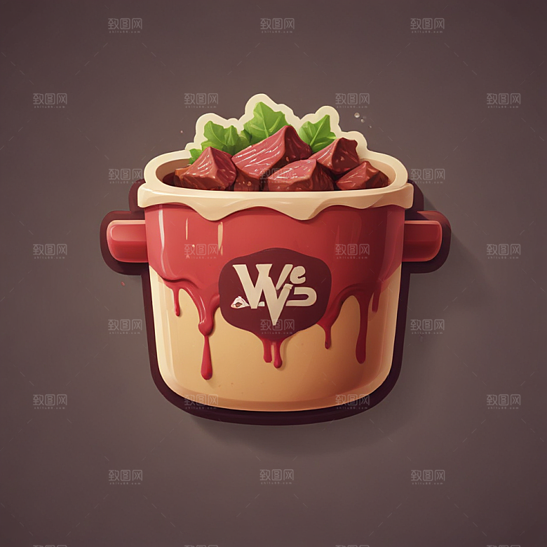 一份干锅牛肉插画卡通风格贴纸