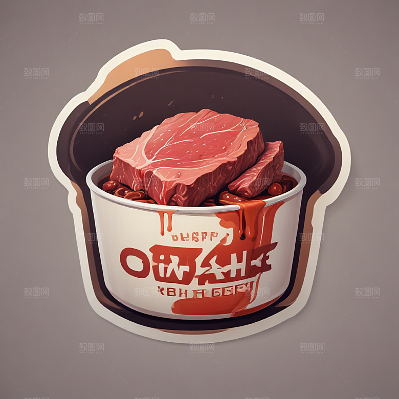 一份干锅牛肉插画卡通风格贴纸