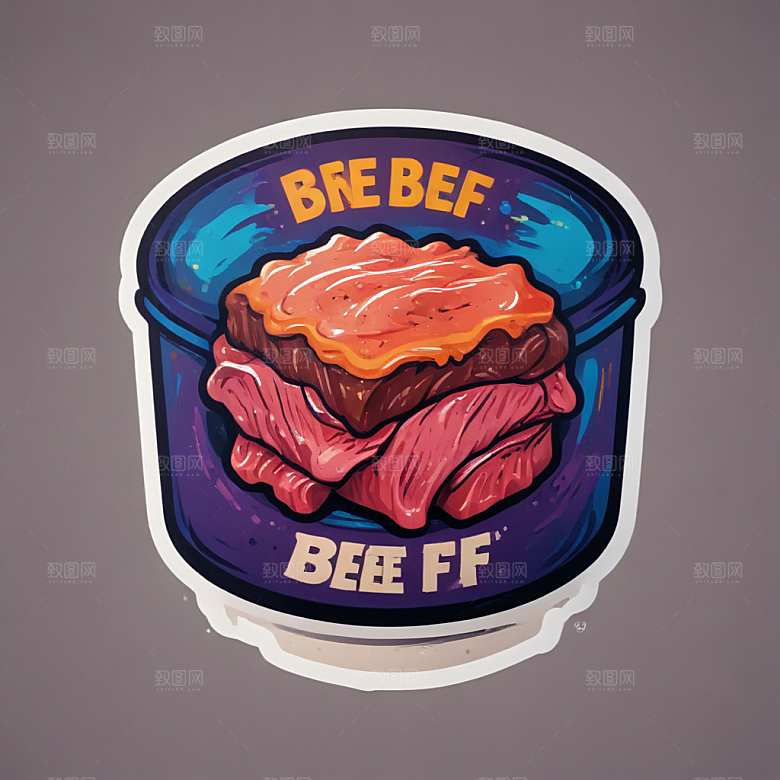 一份干锅牛肉插画卡通风格贴纸