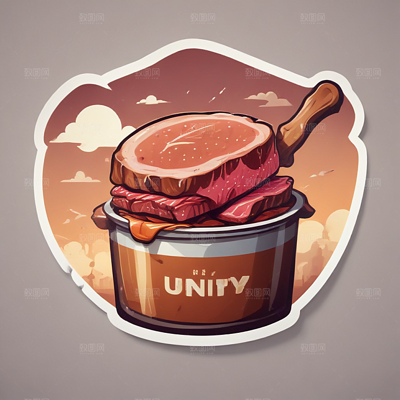 一份干锅牛肉插画卡通风格贴纸