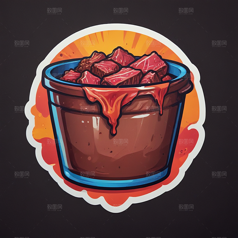 一份干锅牛肉插画卡通风格贴纸