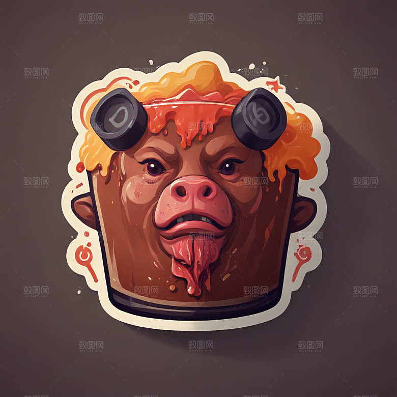 一份干锅牛肉插画卡通风格贴纸