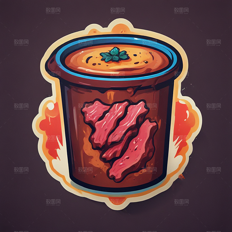 一份干锅牛肉插画卡通风格贴纸