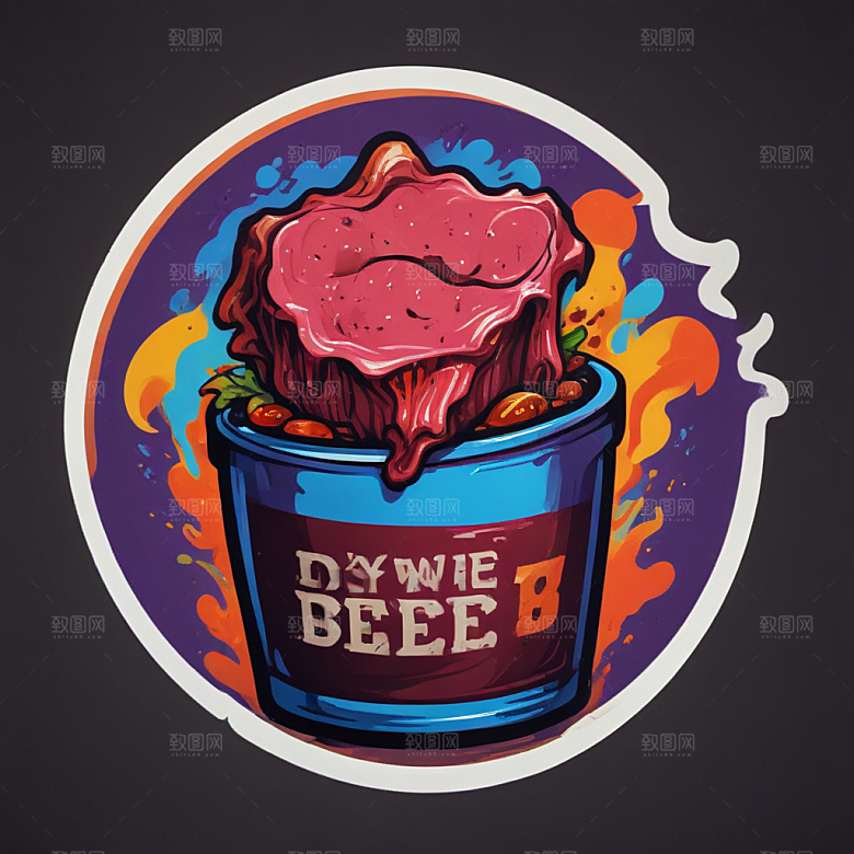 一份干锅牛肉插画卡通风格贴纸