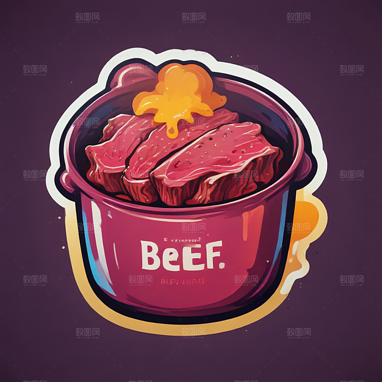 一份干锅牛肉插画卡通风格贴纸