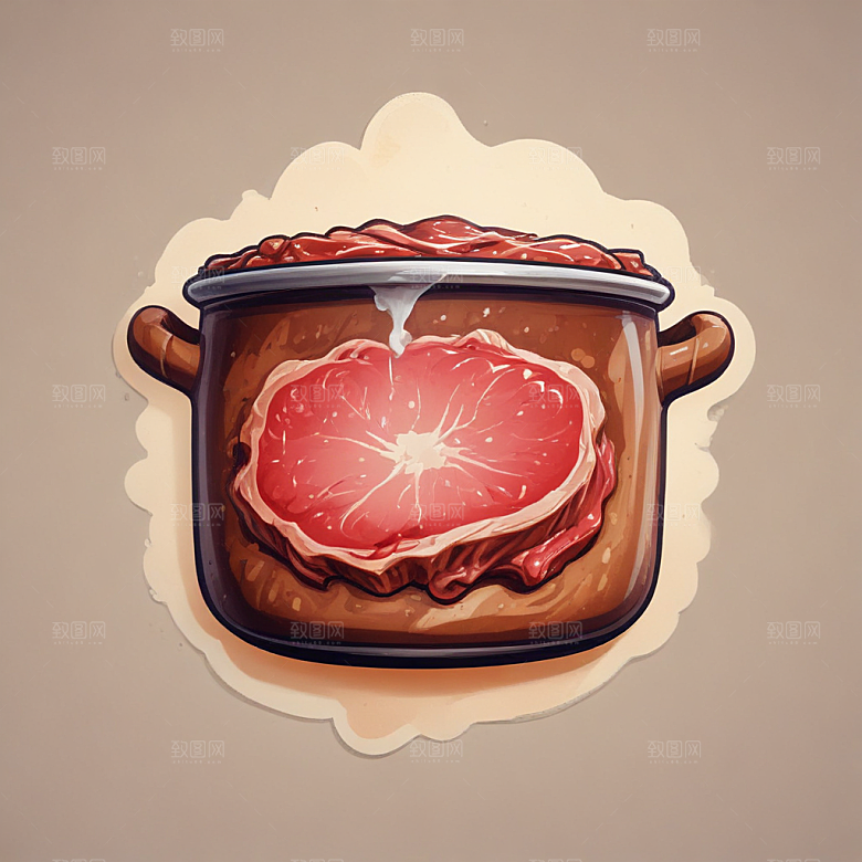 一份干锅牛肉插画卡通风格贴纸