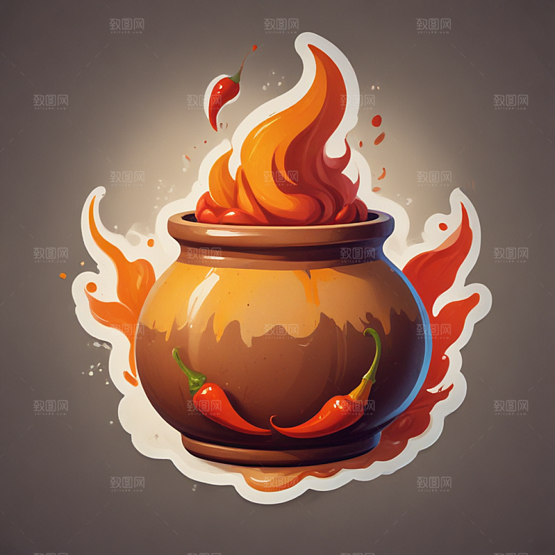 一份麻辣香锅插画卡通风格贴纸