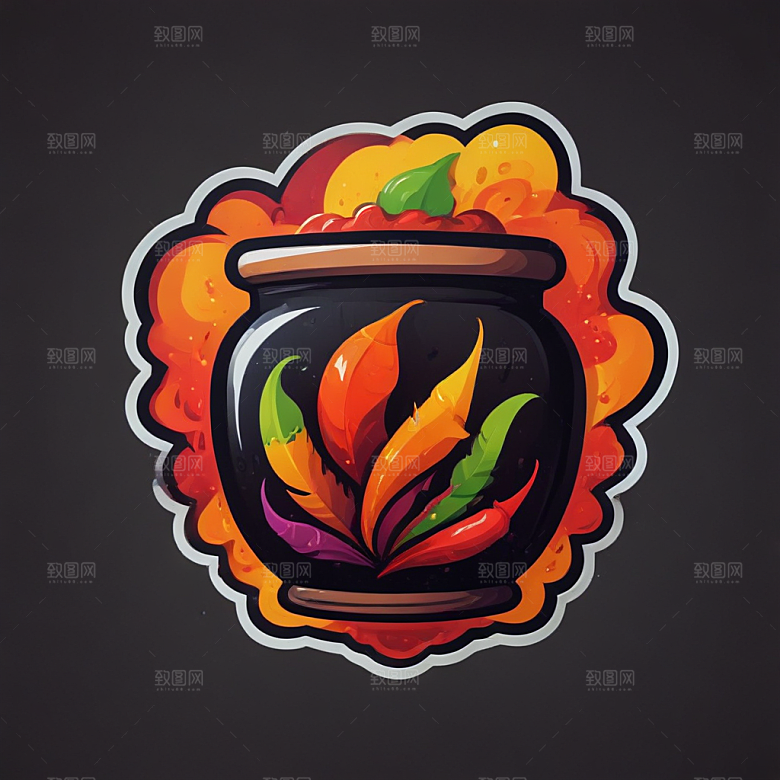 一份麻辣香锅插画卡通风格贴纸
