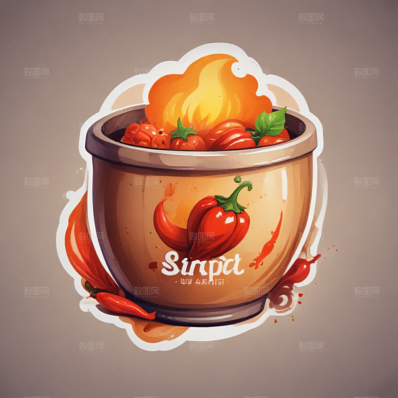 一份麻辣香锅插画卡通风格贴纸