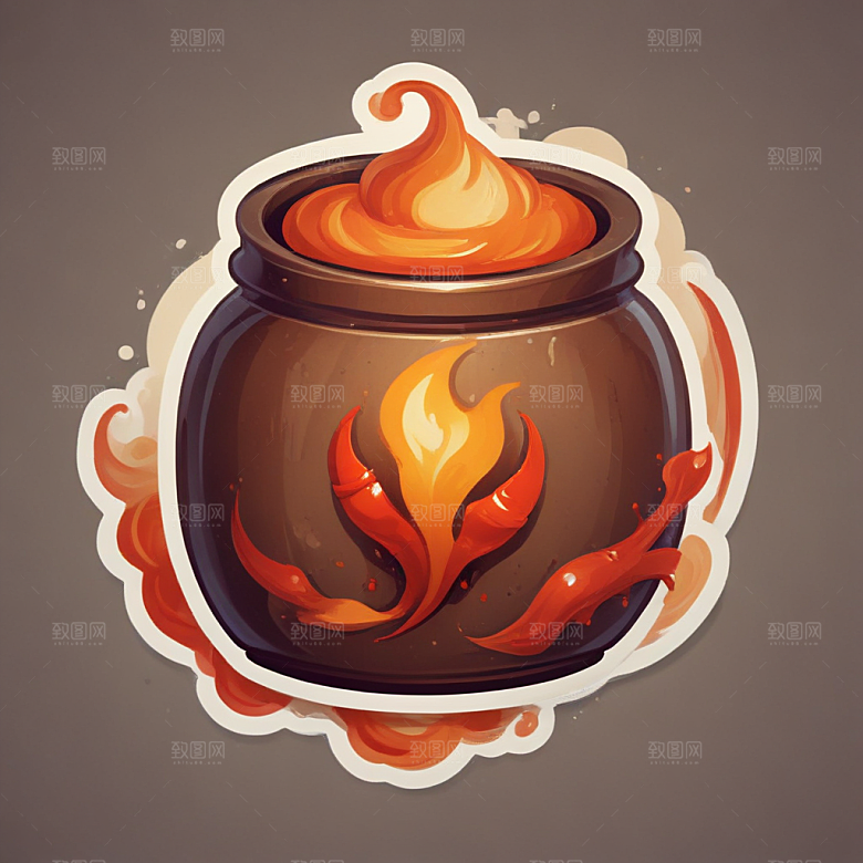 一份麻辣香锅插画卡通风格贴纸