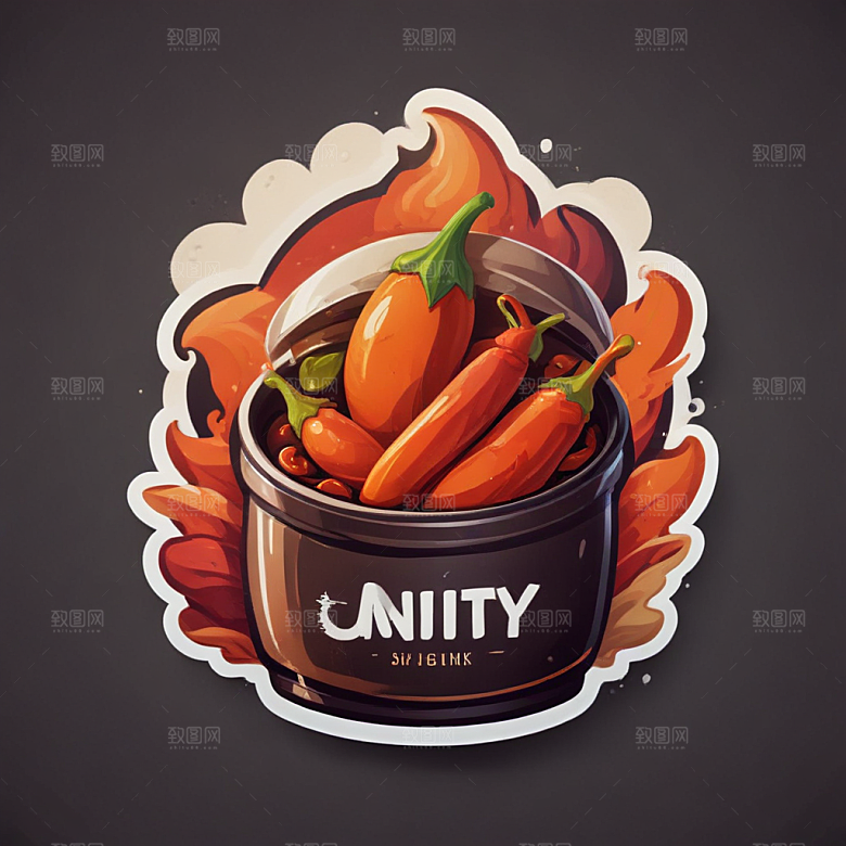 一份麻辣香锅插画卡通风格贴纸