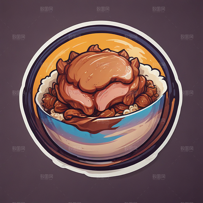 一碗卤肉饭插画卡通风格贴纸