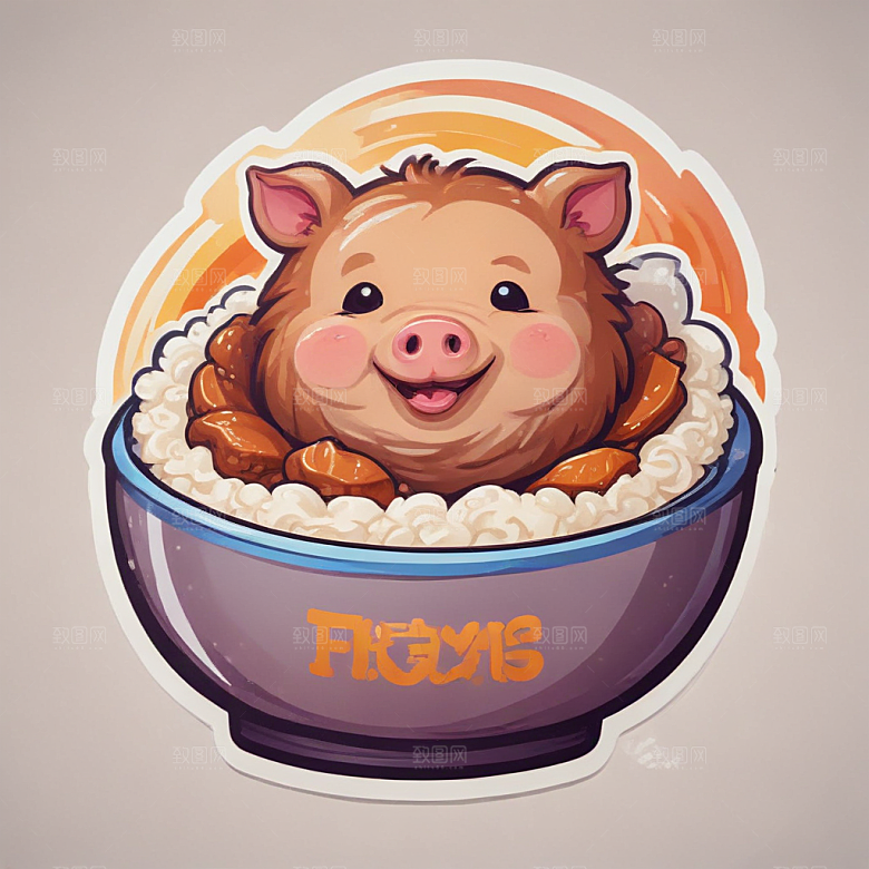 一碗卤肉饭插画卡通风格贴纸