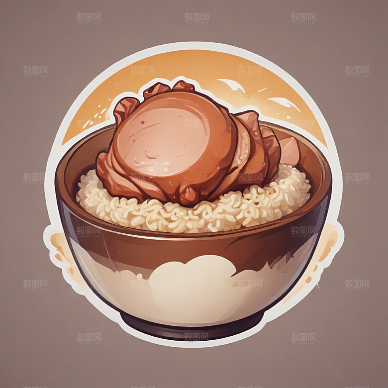 一碗卤肉饭插画卡通风格贴纸