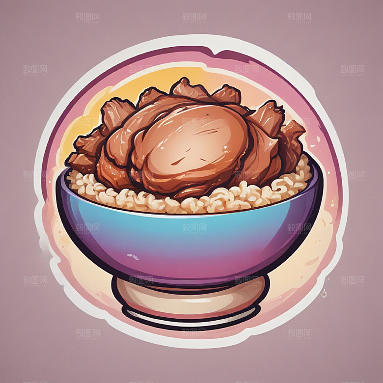 一碗卤肉饭插画卡通风格贴纸