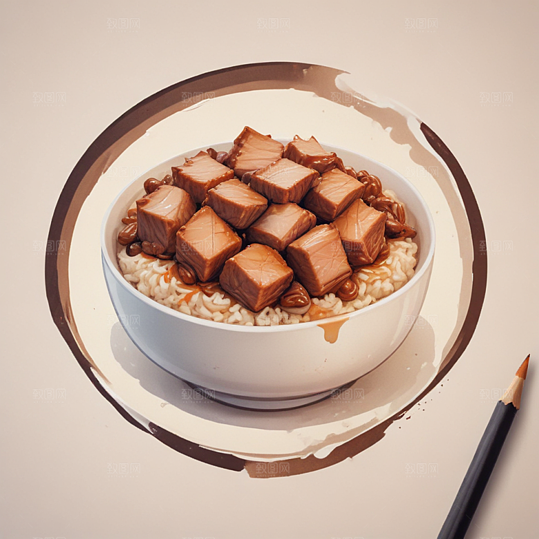 一碗卤肉饭插画卡通风格贴纸