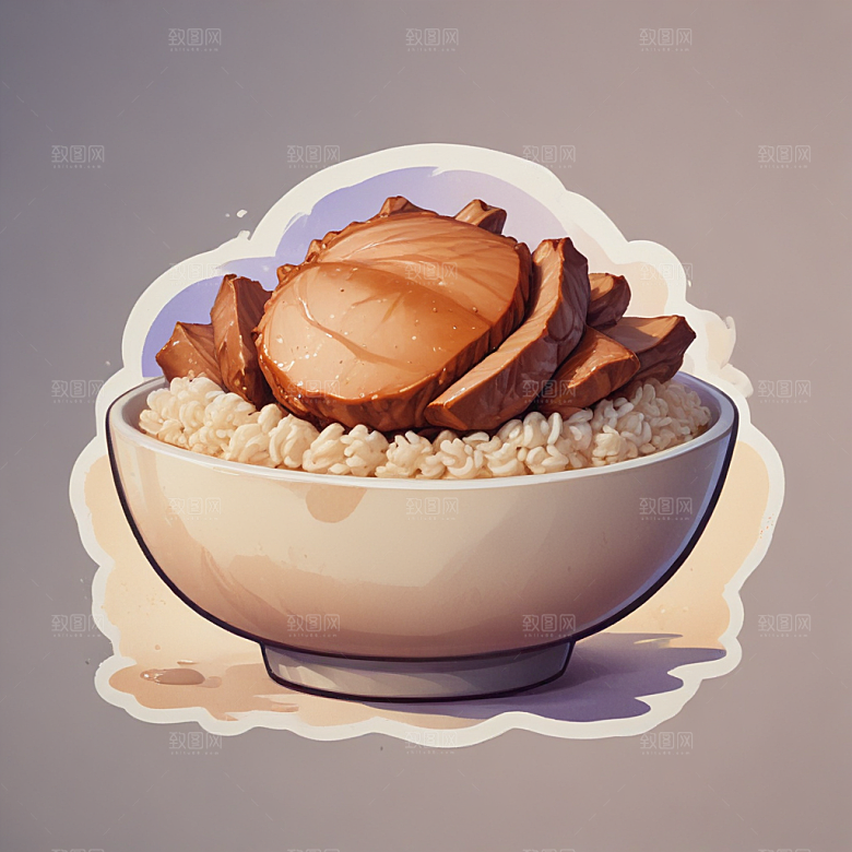 一碗卤肉饭插画卡通风格贴纸