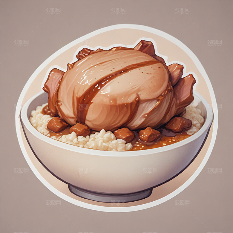 一碗卤肉饭插画卡通风格贴纸