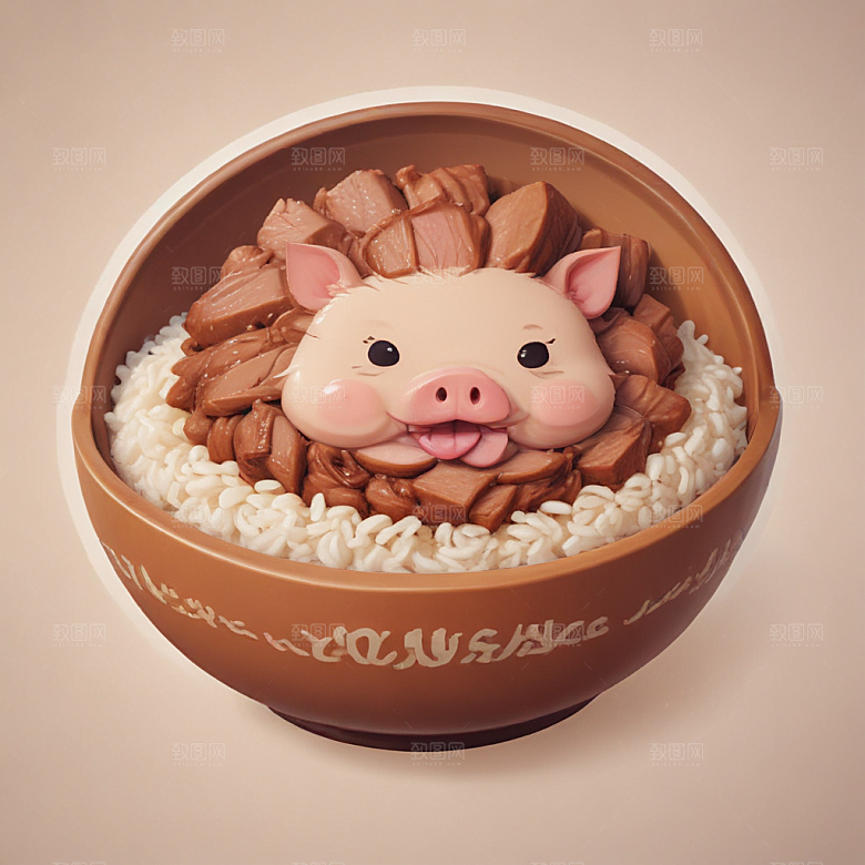 一碗卤肉饭插画卡通风格贴纸