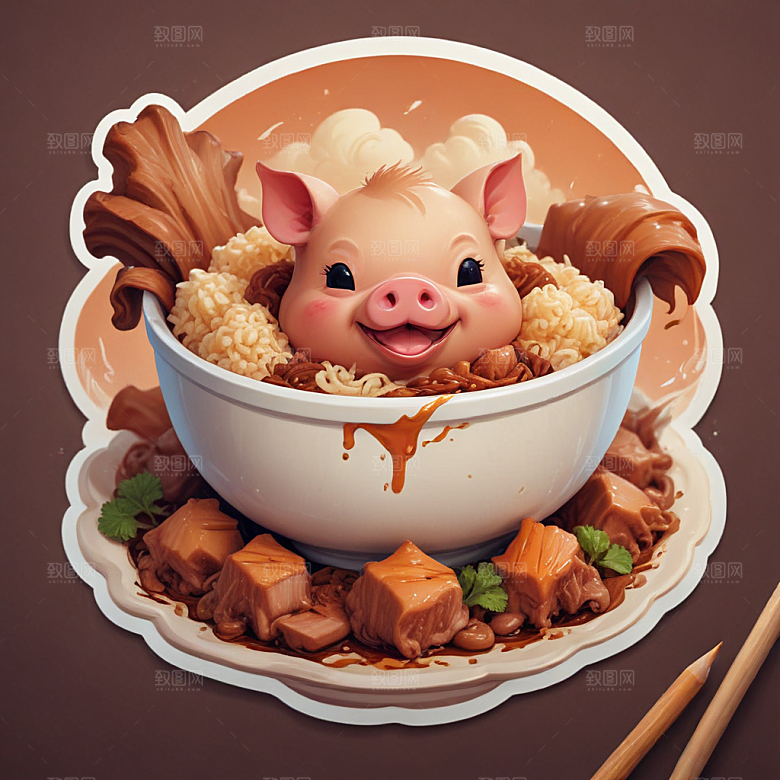 一碗卤肉饭插画卡通风格贴纸