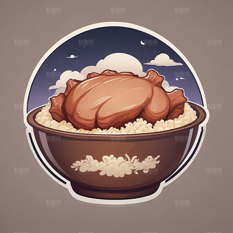 一碗卤肉饭插画卡通风格贴纸