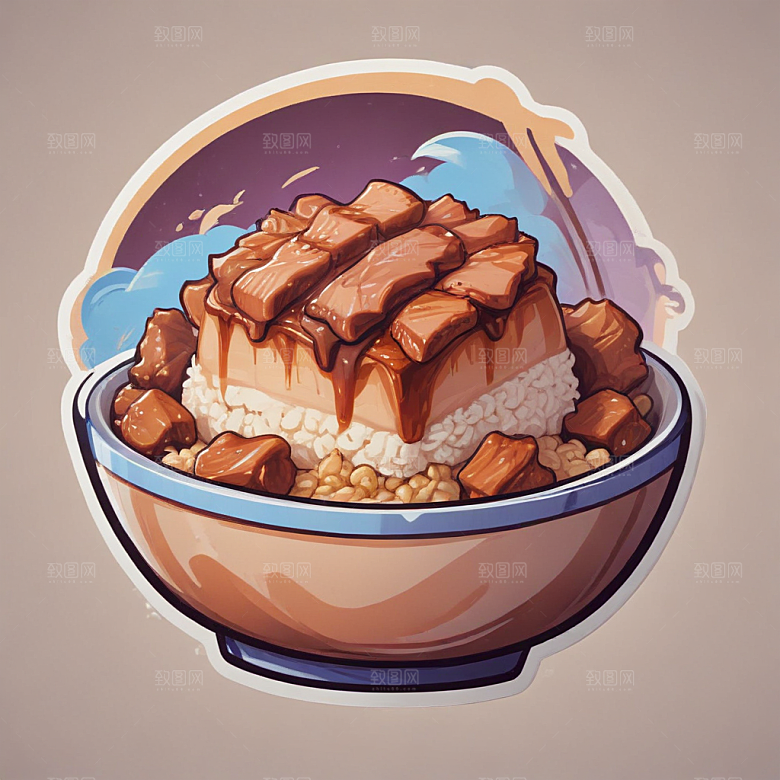 一碗卤肉饭插画卡通风格贴纸