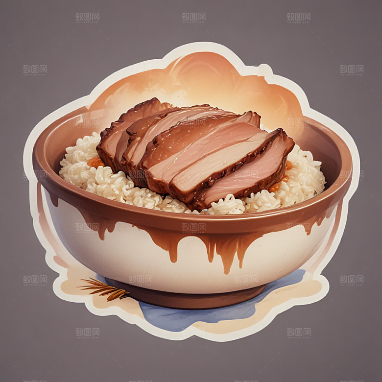 一碗卤肉饭插画卡通风格贴纸