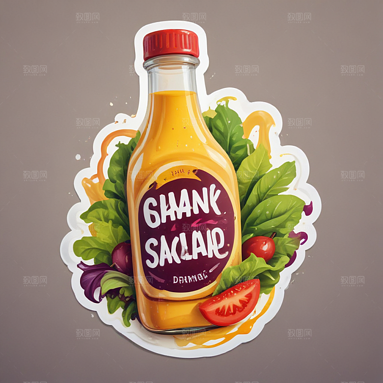 一瓶沙拉酱插画卡通风格贴纸