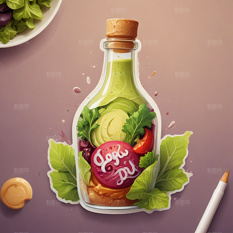一瓶沙拉酱插画卡通风格贴纸