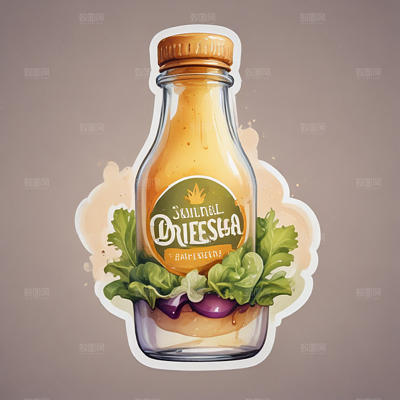 一瓶沙拉酱插画卡通风格贴纸