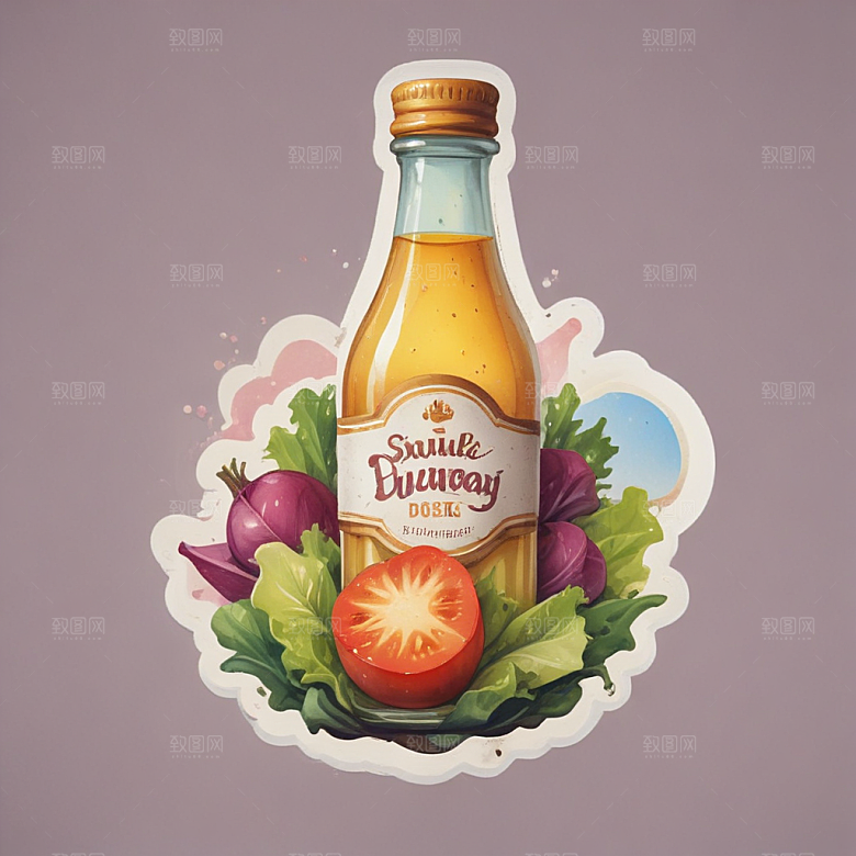 一瓶沙拉酱插画卡通风格贴纸