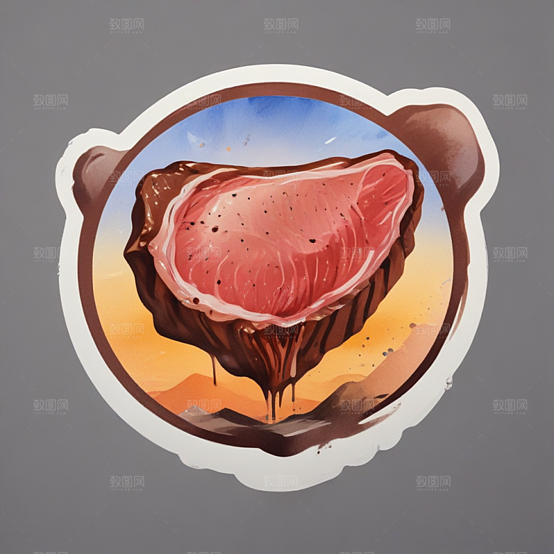 一份牛排插画卡通风格贴纸